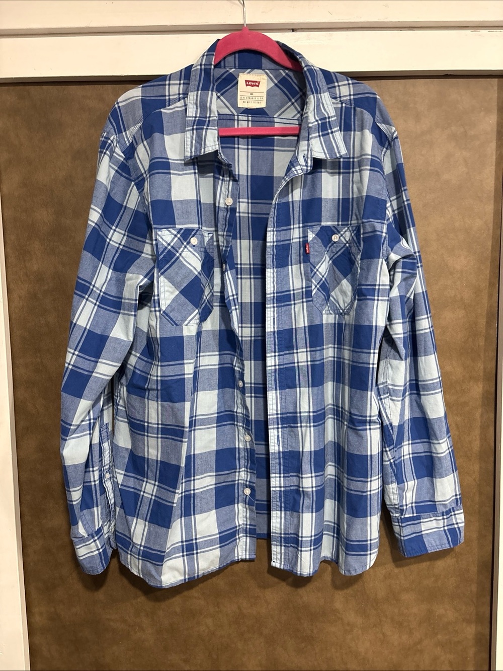 Levi's Blue and White Plaid Button-Down Shirt